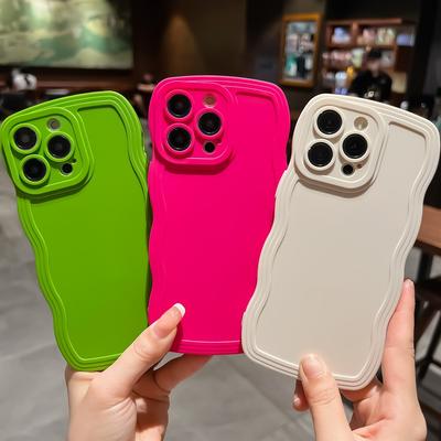 Fashion Cute Solid Curly Wave Phone Case For iPhone 16 15 14 13 12 11 Pro Max X XR XS 8 7 Plus SE 3 Soft Shockproof Bumper Cover