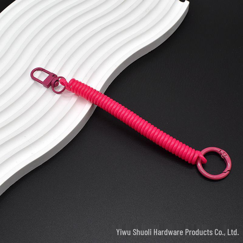 Multicolor Retractable Elastic Cord ID Holder Lanyard with Alloy Ring and Spring Chain