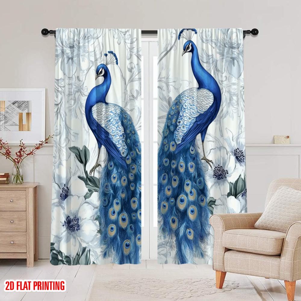 2pcs,2D Plane Printing Window Curtain Peacock Harmony Durable 100% Polyester Fabric (without Rod) Decorations For Home Ldeal for