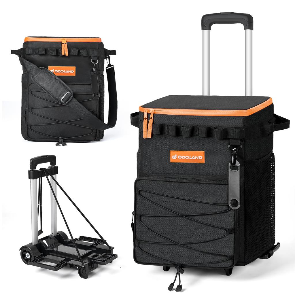 Odoland 35L Soft Cooler Bag with Cart Large Foldable Fishing Cooler for and Picnics Wheels, All-Terrain Included, Capacity, Insulated, Leak-Proof,