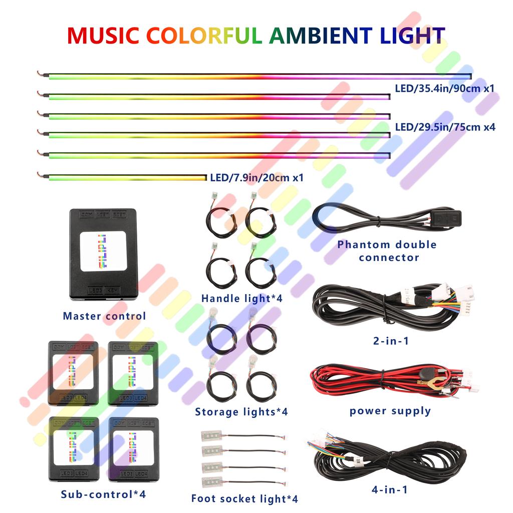 18 in 1 Car Ambient Light 64 Color Acrylic Strips 110cm 90cm 75cm 35cm 20cm Full Colors RGB Car Interior Bluetooth App Control