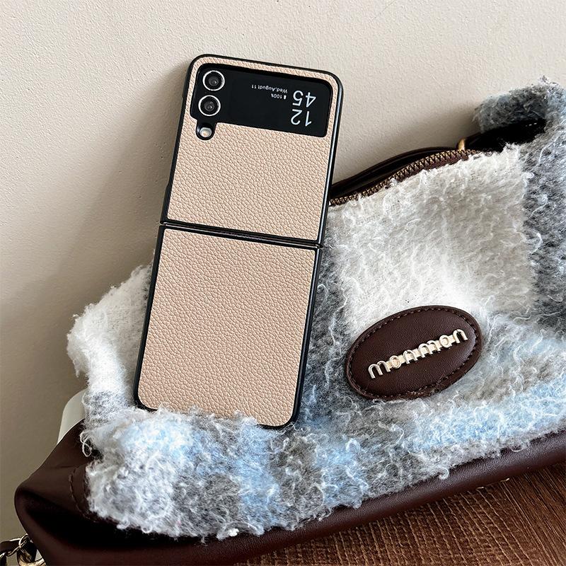 Leather Solid Color Mobile Phone Case for Samsung Zflip6 Clamshell Folding Screen Findn2Flip Hard Shell Xflip