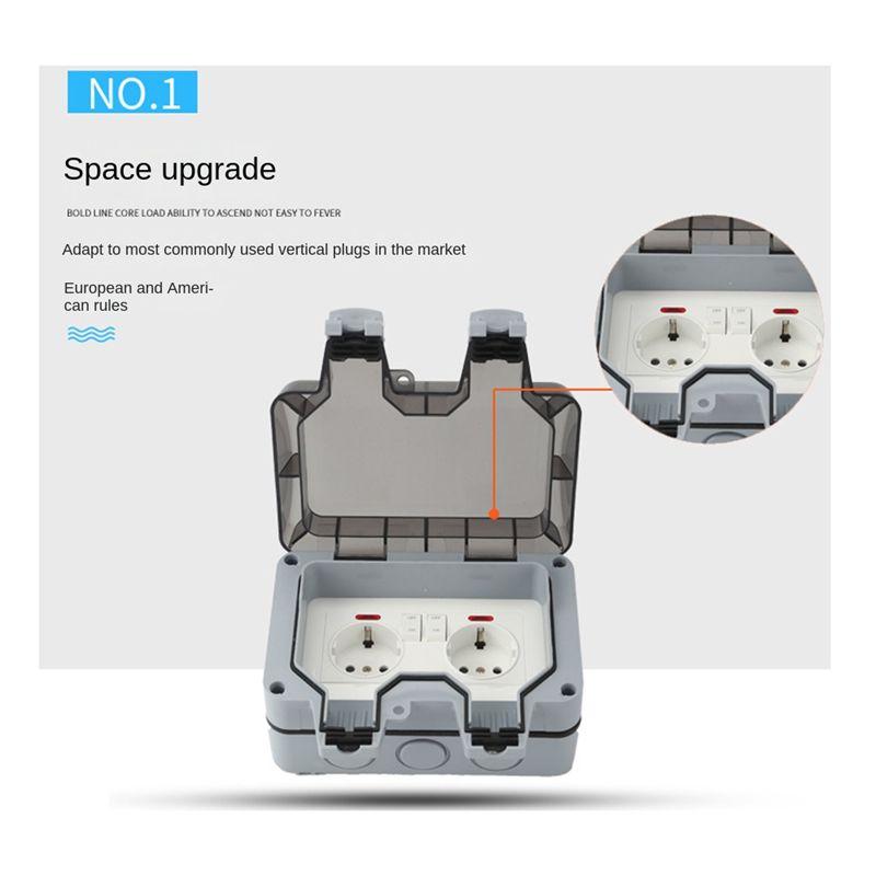 A84E-Outdoor Socket Waterproof Socket Dustproof With Switch Indicator Light, Wall Socket Wet Room Surface-Mounted Protective Con