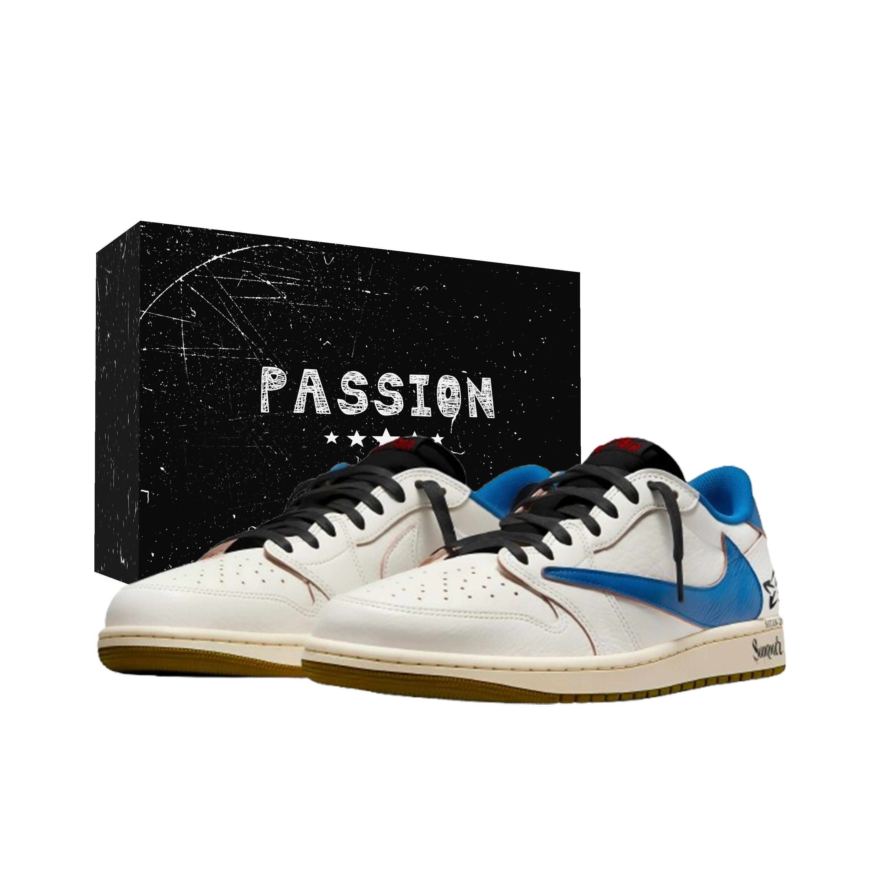 

Travis Scott x Jordan Air Jordan 1 Wangyu White Sail, Box Low top Vintage Basketball Shoes Unisex White Blue DZ4137-700(Team1868- ) 35.5