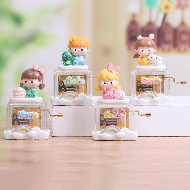 Creative Cute Girl Hand Crank Series Musical Box - Cute Girl Decorative Figure for Music Birthday Gift - Eight-Note Box