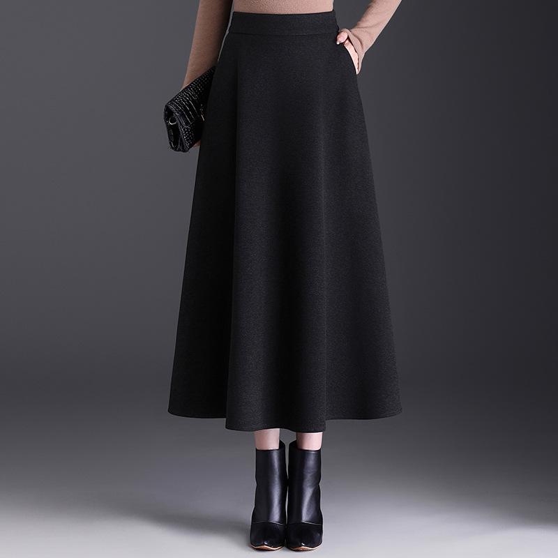 Trendy Women's Winter Woolen A-Line Half-Skirt: Mid-Length Flare Design
