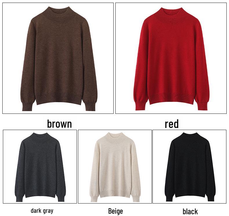 2025 Spring Women's Solid Color Half-High Collar Knit Wool Pullover Sweater