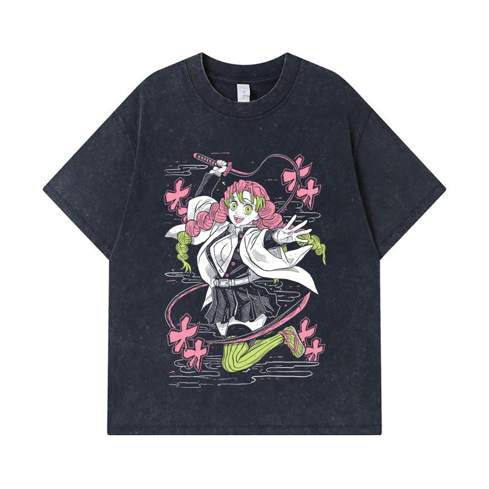 275 GSM Gewaschene T-Shirts 100% Baumwolle Demon Slayer V49 Mitsuri Aufdruck Unisex Schweres Baumwoll-T-Shirt