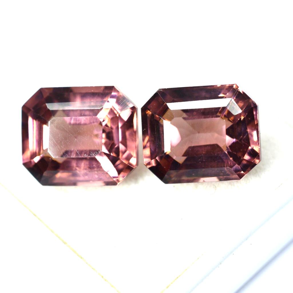 Padparadscha Sapphire Natural 16.80 Ct Emerald Cut Pair Certified Gemstone