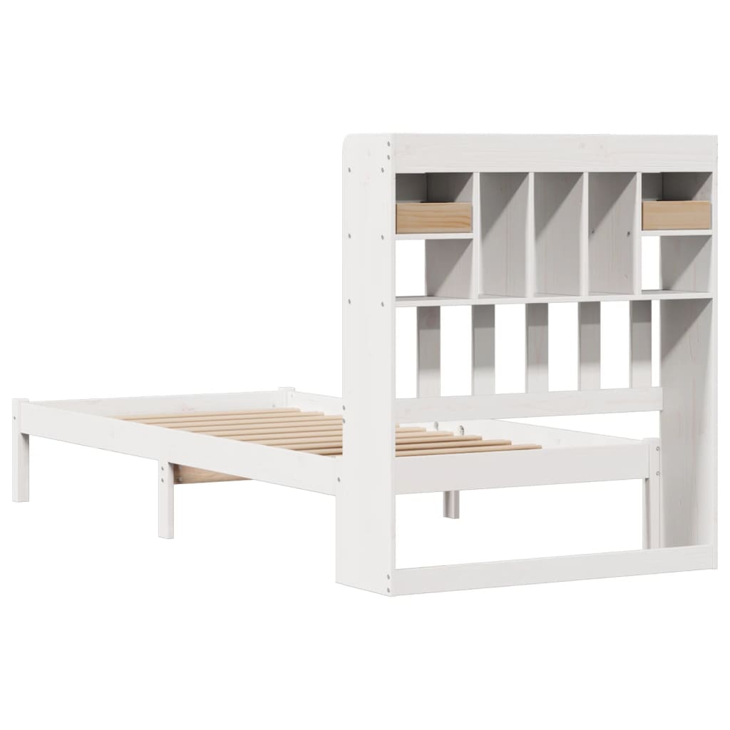 Solid Wood Bed with Shelf Without Mattress White 75x190 cm Pine