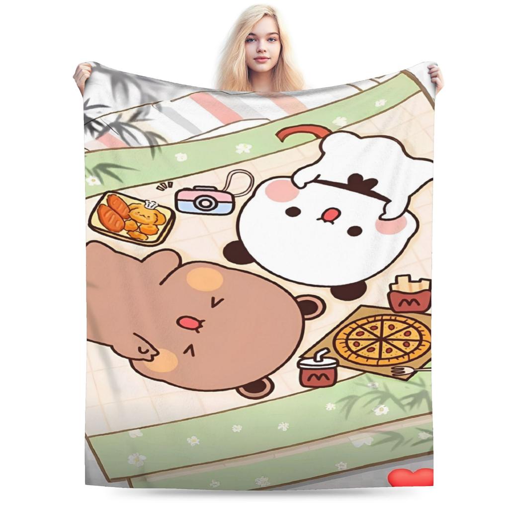 Bubu and Dudu Kawaill Couple Bears Blanket Fleece Cozy Super Soft Throw Blanket for Sofa Bedding Throws