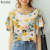 ZANZEA Women Loose Casual Summer Short Sleeve Floral Print Blouse