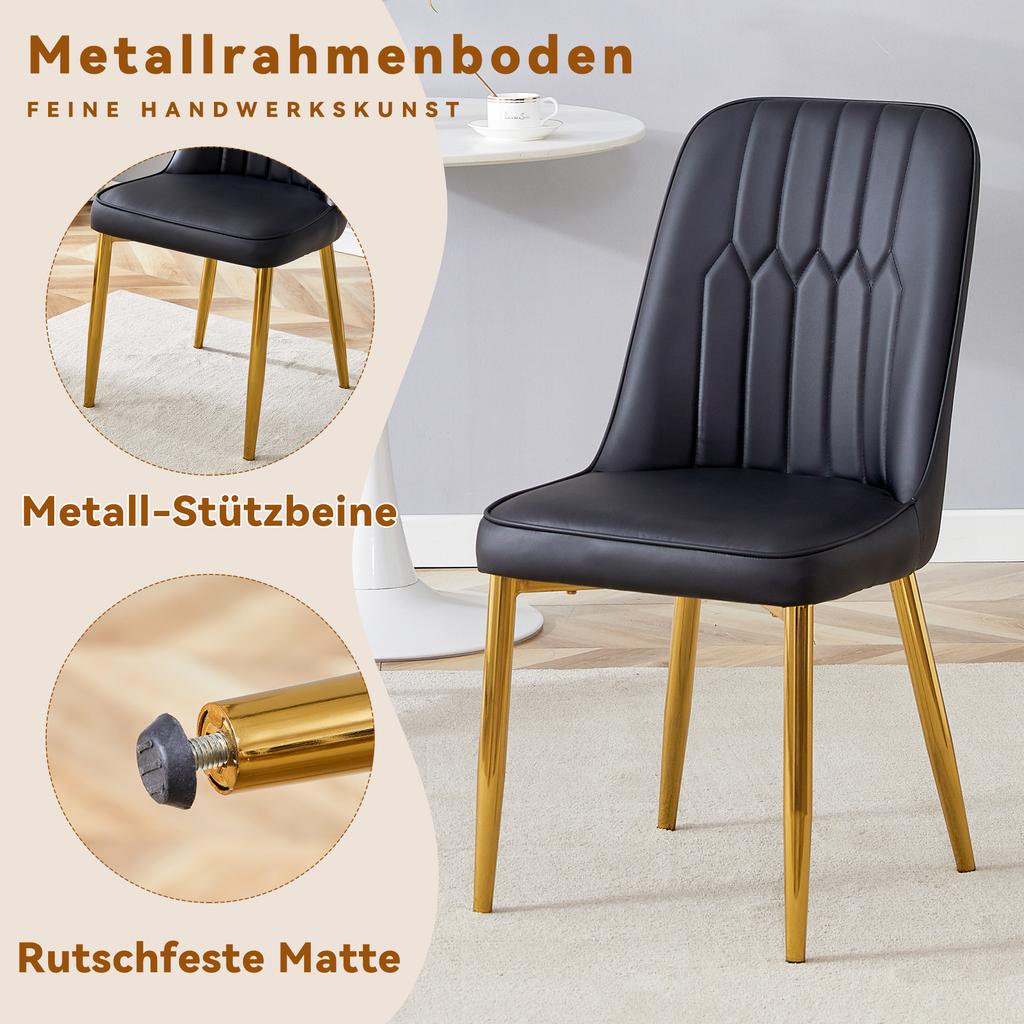 Two Black Faux Leather Dining Chairs, Modern Minimalist Design, Widened Seat, Backrest, Non-Slip Metal Feet, for Dining Room and Kitchen.