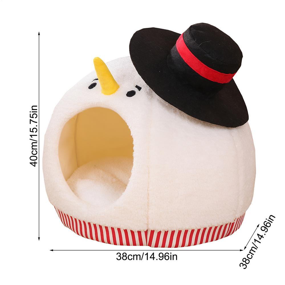 Cat Bed House Cute Warm Enclosed Snowman Pet Furniture With Washable Mat Indoor Cat House For Indoor Winter Travel Car RV
