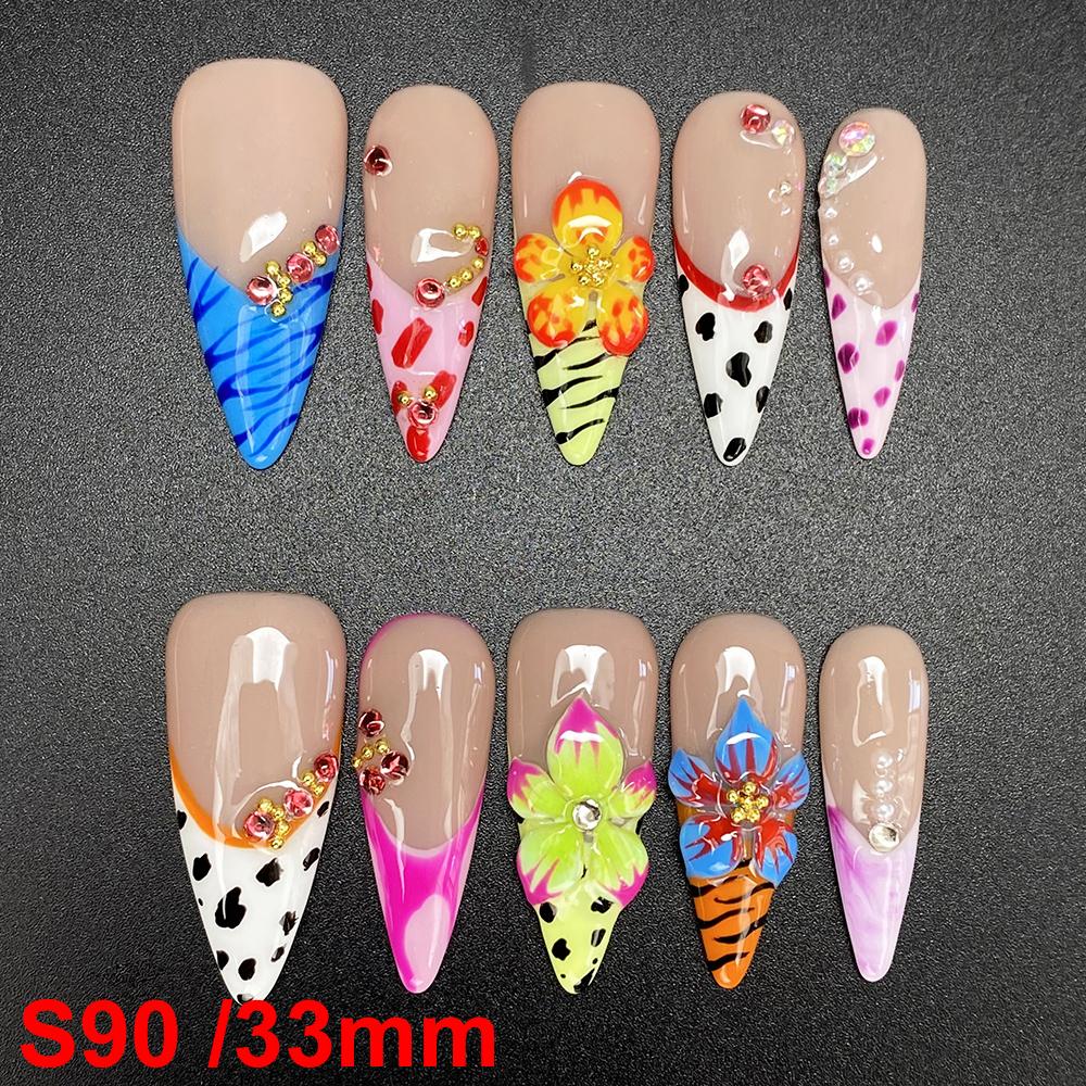 Glossy Hand Paint Thickness Acrylic Handmade Nail Sets 10PCS Multicolor Luxurious Gorgeous UV Gel Carved Artificial Manicure Art