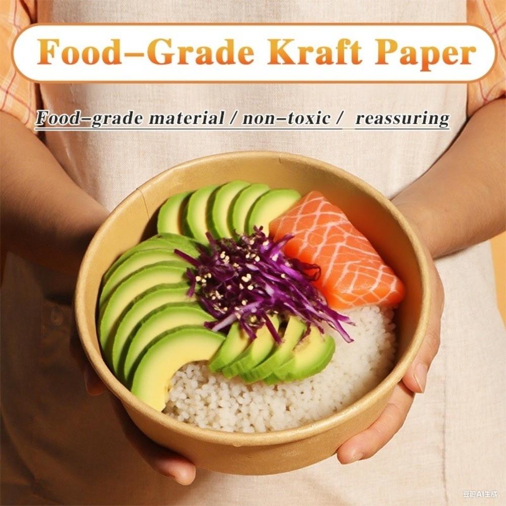 50pcs Disposable Kraft Salad Bowl 500/750ml Disposable Food Container  Food Packaging