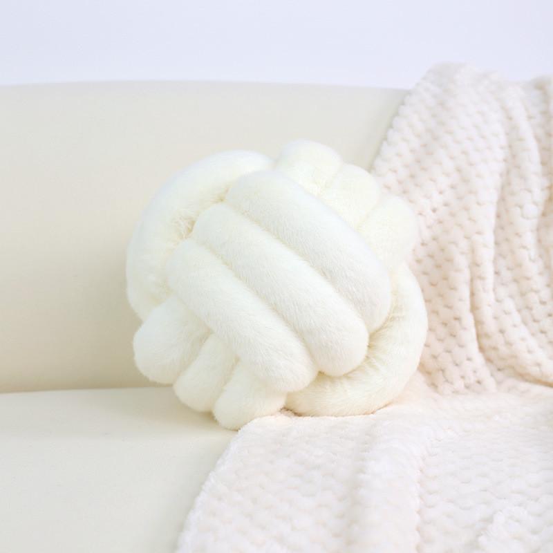 Nordic Inspirited Woven Round Pillow With Leather Fur Cover For Living Room Decor