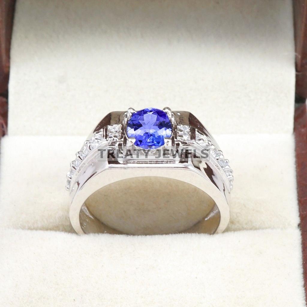 Tanzanite Oval Cut Gemstone With 925 Sterling Silver Ring For Men's #B677 JL375688164190
