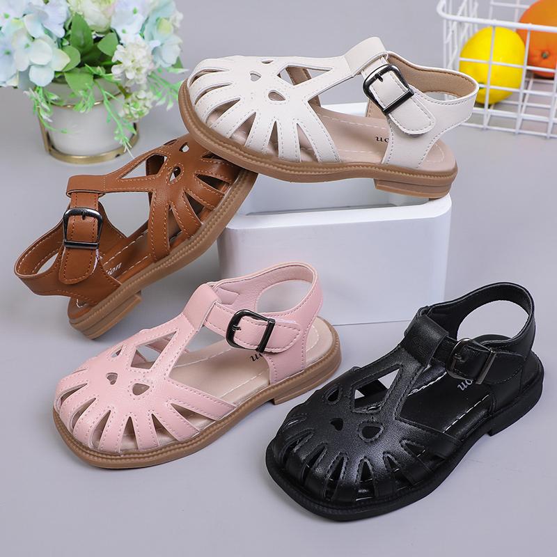 Dívčí sandály s výřezy, páskem do T, duté dětské princeznovské sandály pro dívky, měkké, klasické, vysoce kvalitní, s koncovkou, protiskluzové