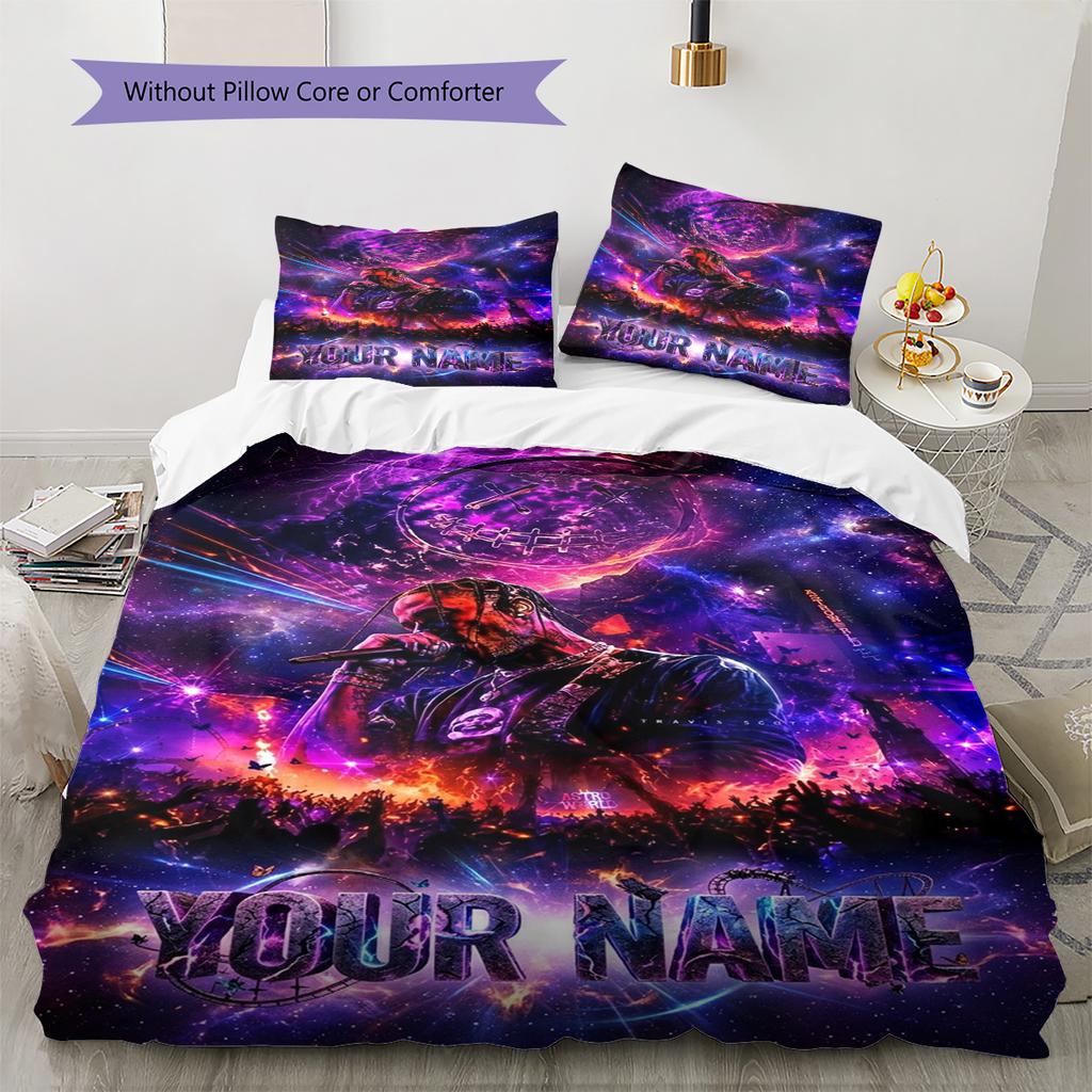 Name Individuell Travis Scott Muster Bettwäsche Set Bettbezug Kissenbezug Heimdekoration Geschenk (1 Bettbezug + 2 Kissenbezüge, ohne Füllung)