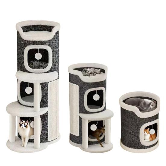 Drapak dla kota Wieża do wspinania dla kota Beczka do drapania dla kota z 3 jaskiniami dla kota Sisalowa podkładka do drapania Wielopoziomowa wieża do zabawy dla kota dla rodziny z wieloma kotami
