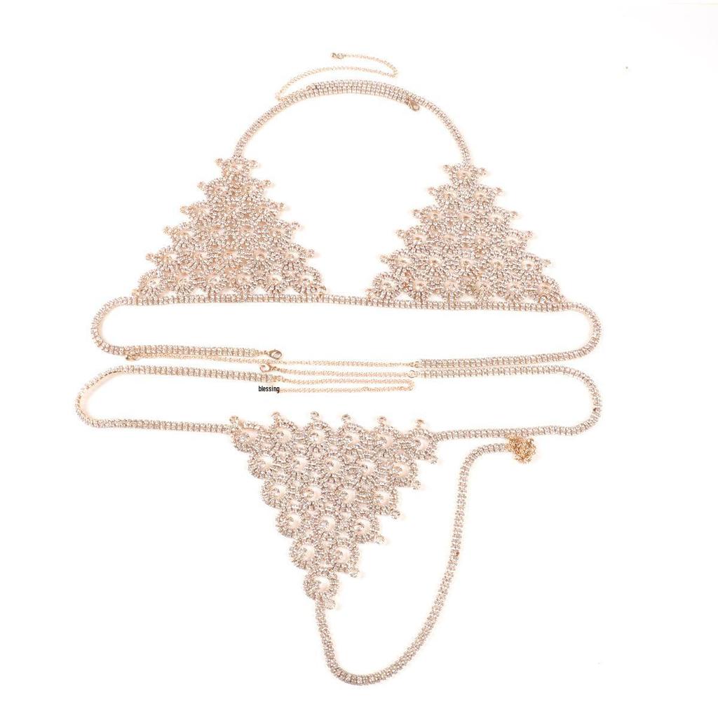 Přehnaný řetízek na bikiny a podprsenku s kamínky - Sexy evropská a americká klubová móda