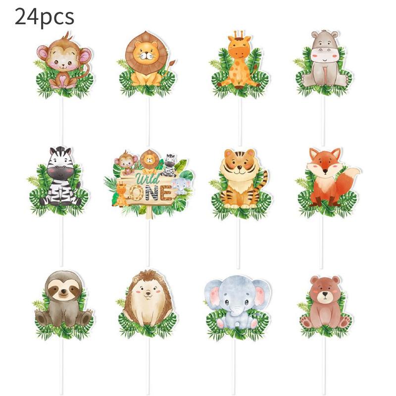 Animal Theme Forest Tiger Elephant Fox Pattern Cake Decoration Paper Plugin
