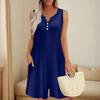 Women's Fashionable And Casual Sleeveless Button-pocket One-piece Shorts