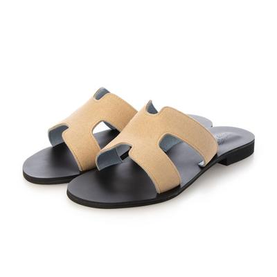 IK Plus 2071 Damen Pantoletten, Beige Wildleder mit schwarzer Sohle, Größe 23,5 cm, 3E