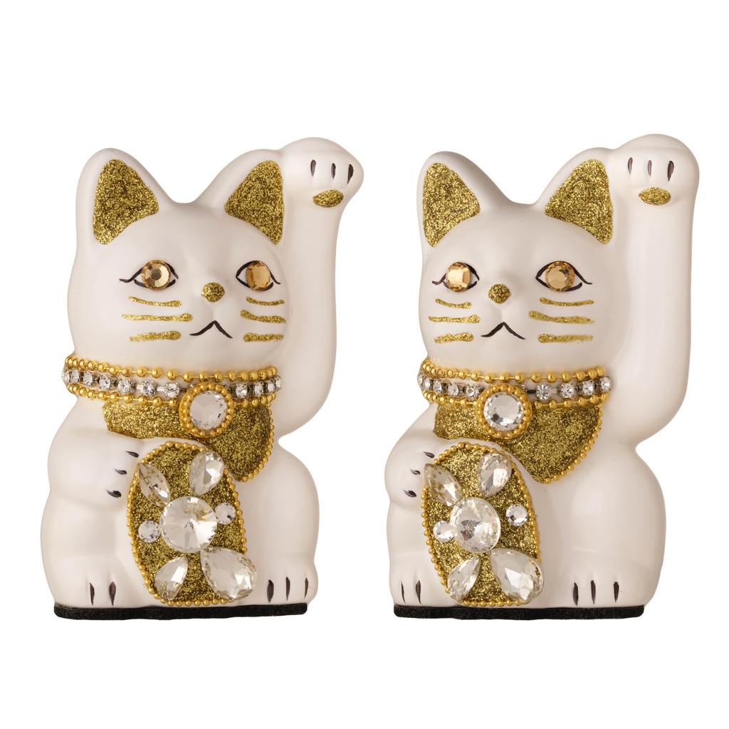 Glückskatze Schmuck Katze Linke Pfote erhoben Keramik Glückskatze Glücksbringer Feng Shui Ornament (S-SIZE Weiß) / _ Glückskatze (jw_S Weiß)