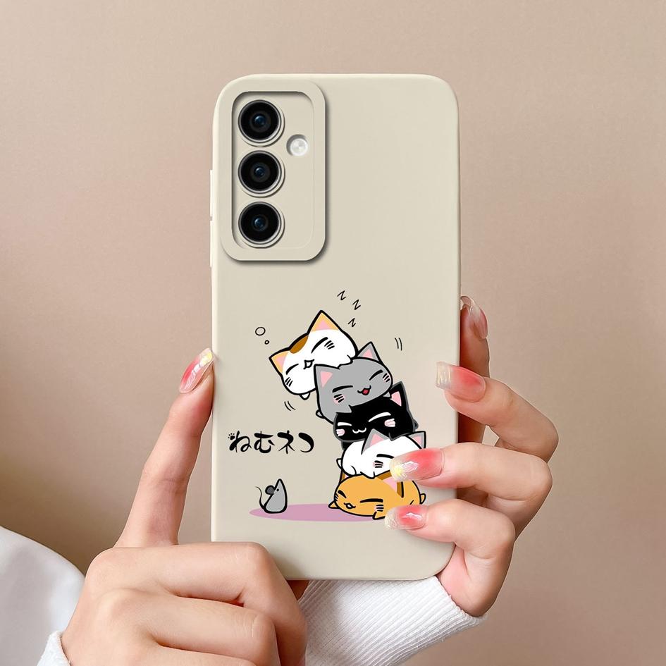Liquid Silicone For Samsung Galaxy F15 A55 S24 Ultra A15 S24+ M15 Phone Cases Lovely Cat High Quality Camera Protection Luxury Back Covers For Galaxy