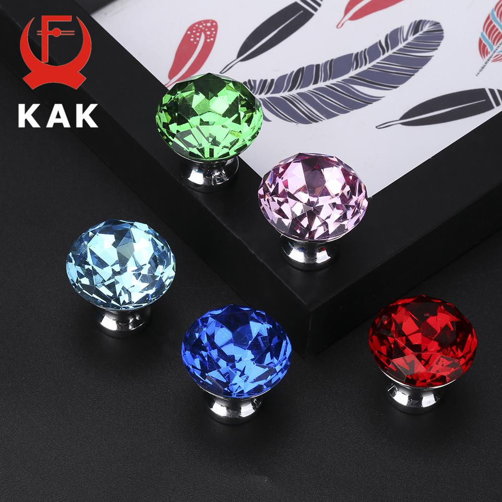 KAK 30mm Diamond Shape Design Colorful Crystal Glass Knobs Cupboard Drawer Pull Door Kitchen Cabinet Wardrobe Handles Hardware