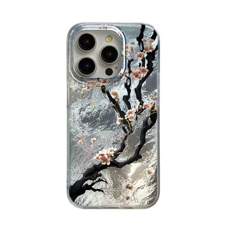 Withered Tree Flowers Fashion Phone Case for iPhone 13, 14 Pro Max, 15, 16 Pro, and 17 Girly Edition.