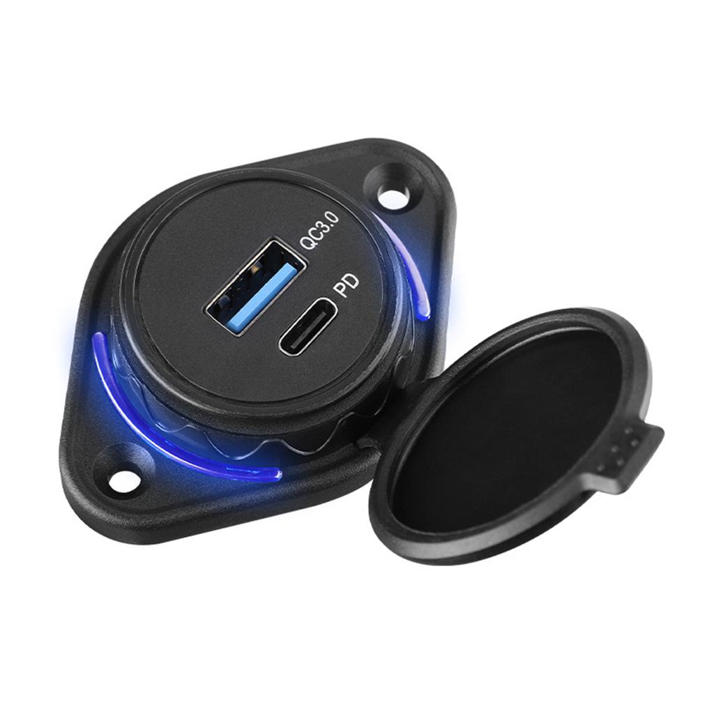 Quick Charge3.0 and PD18W S USB Outlet 12V/24V Panel Mount Car Chargers 36W USB Port Outlet Waterproof Cover