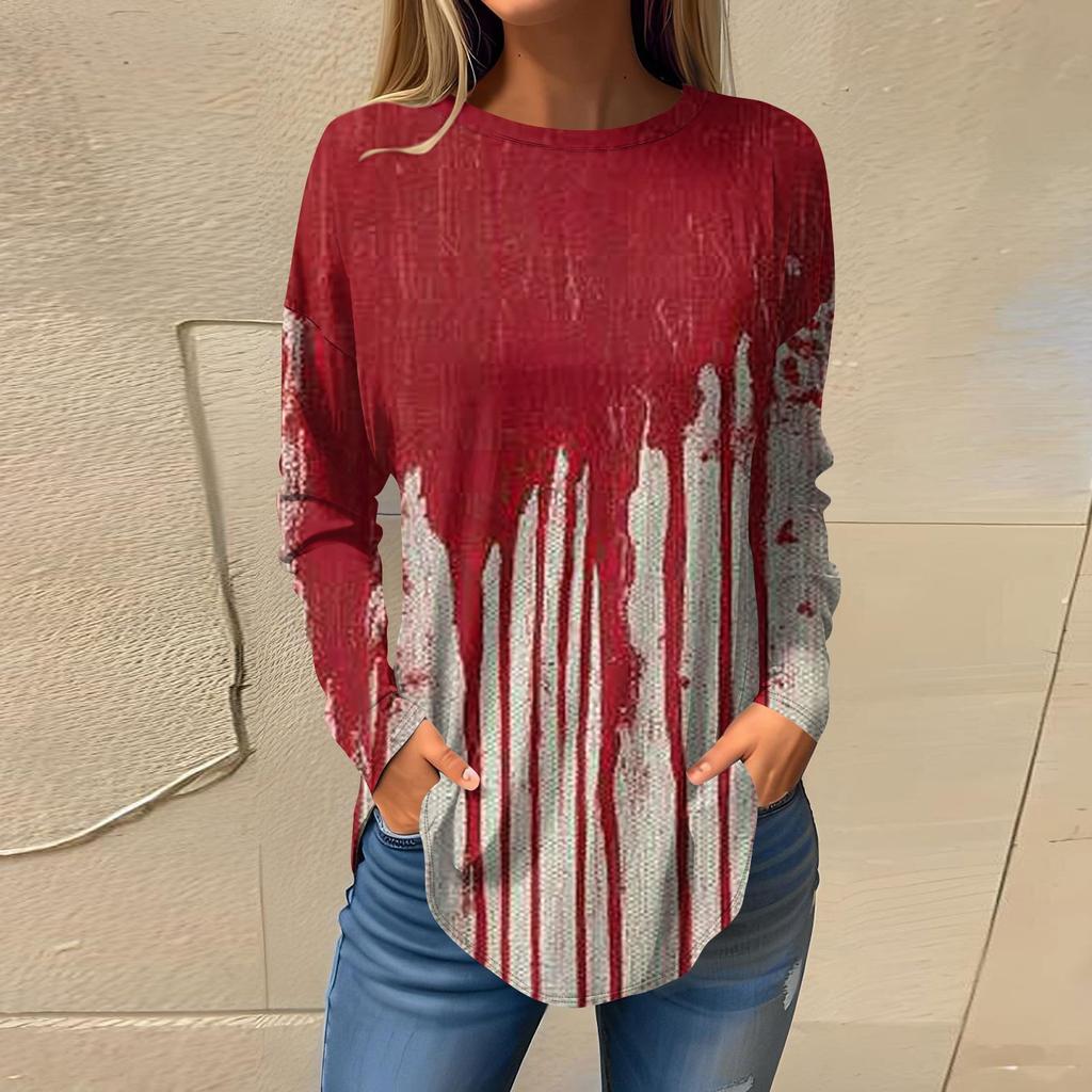 Damenmode Lockerer Rundhals Halloween-Druck Langarm T-Shirt Top Pullover