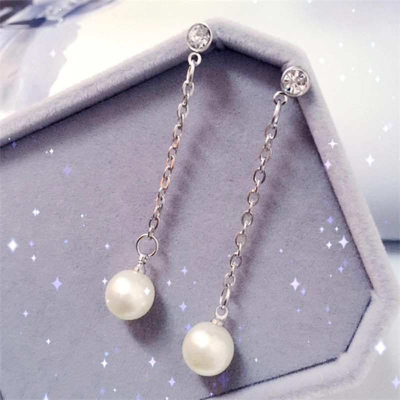 Women's Hanging Earrings Imitation Pearl Ball Pendants Dangle Earrings Silver Chain Drop Earrings for Female trend