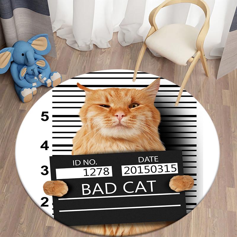 Bad Dog Cat Print Muster Runder Teppich Bodenmatte Home Wohnzimmer Sofa Schlafzimmer Bodendekoration Polyester Teppich