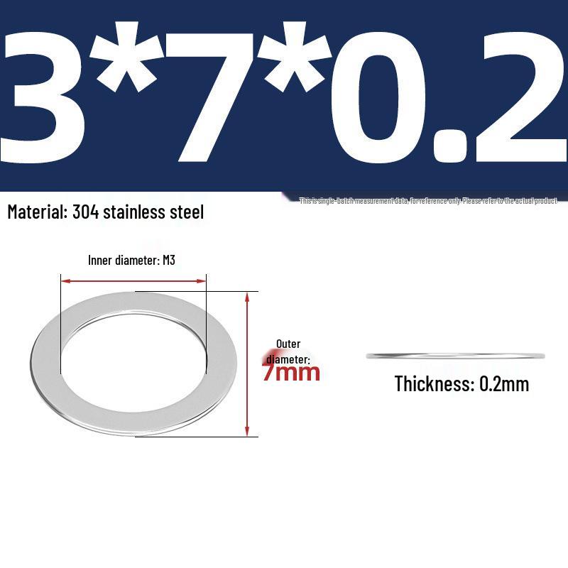 304 Stainless Steel Ultra-Thin Flat Washers - Available in Thickness: 0.1mm, 0.2mm, 0.3mm, 0.5mm
