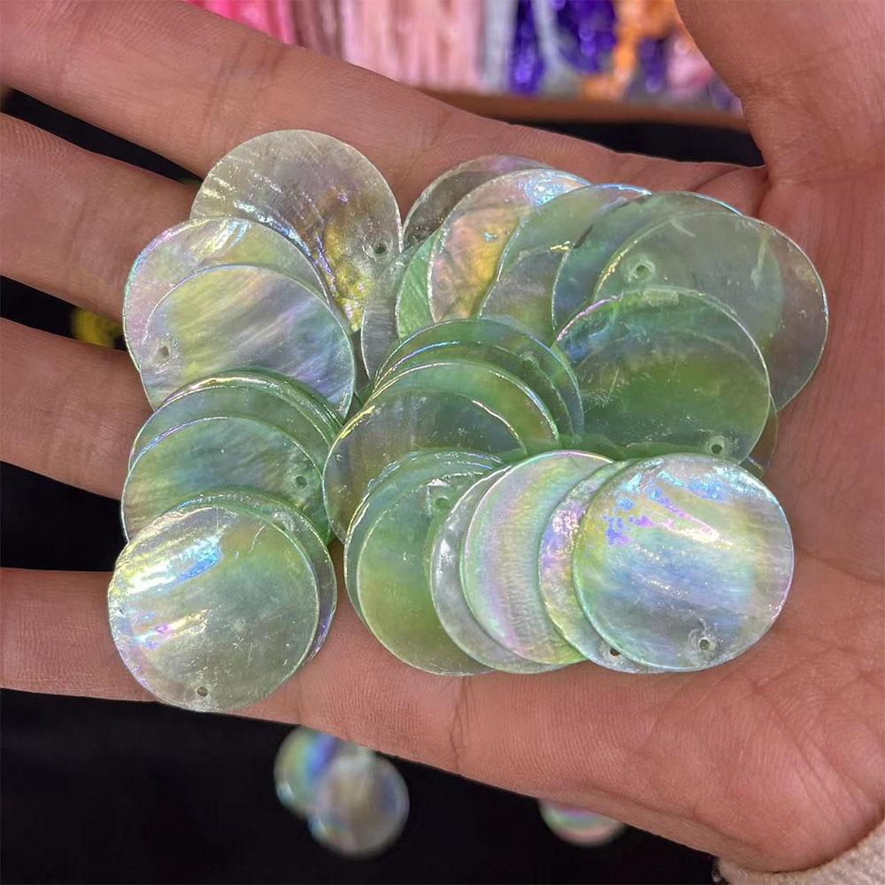 10pcs Round Disc Mirror Shell Beads Pendant Beige Mother of Pearl Charms for Handmade Earring DIY Craft Necklace Jewelry Making