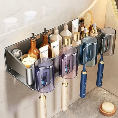 Toothbrush Holder Wall-Mounted Suction Cup Sticker Shelf Toilet Bathroom Multifunctional Non-Punching Wall Mouthwash Cup Storage Rack