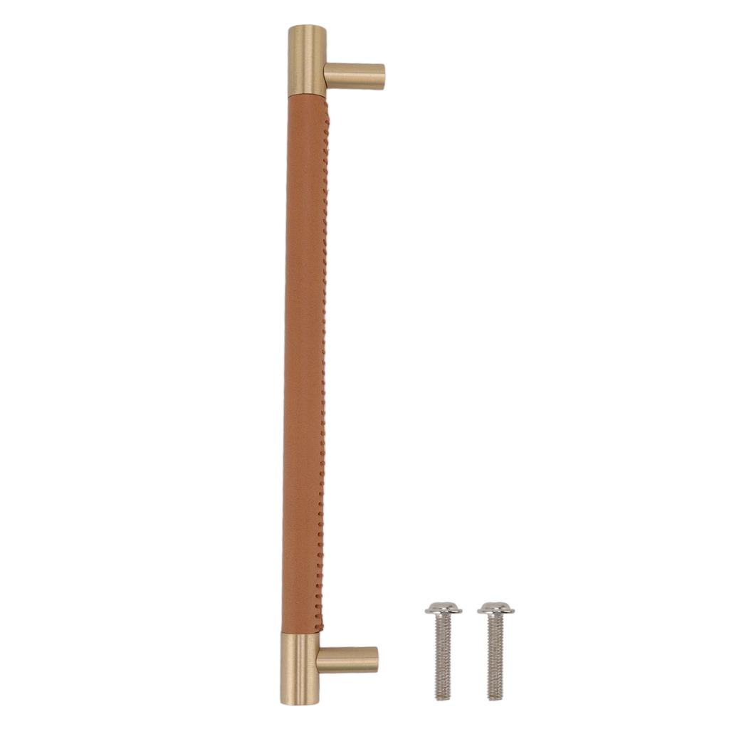 Cabinet Door Handle 224MM Hole Pitch Lther Brass Light Luxury Cupboard Bar Pull Handle for Home Wardrobe Drawer