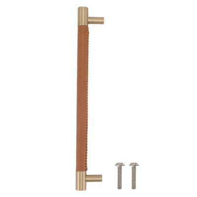 Cabinet Door Handle 224MM Hole Pitch Leather Brass Light Luxury Cupboard Bar Pull Handle for Home