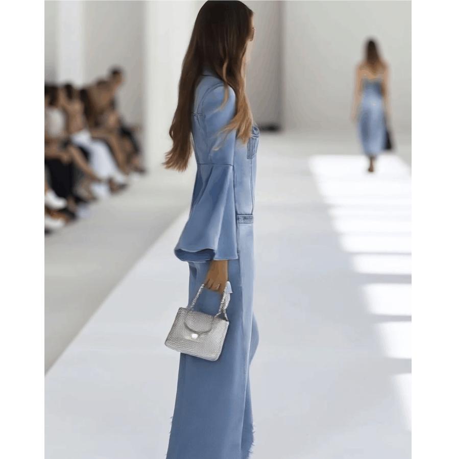 Loose Solid Color Denim Style Jumpsuits Women Single-Breasted Casual Autumn Winter Flare Sleeve Turn-Down Collar Playsuits