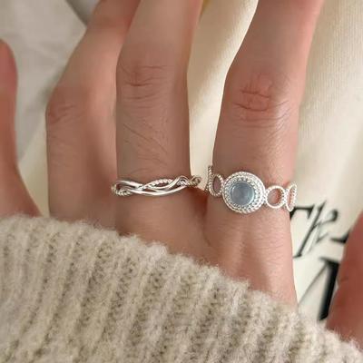 Eleganter S925 versilberter hellblauer offener Ring für Damen - Vielseitiges, modisches und luxuriöses Zeigefinger-Design.