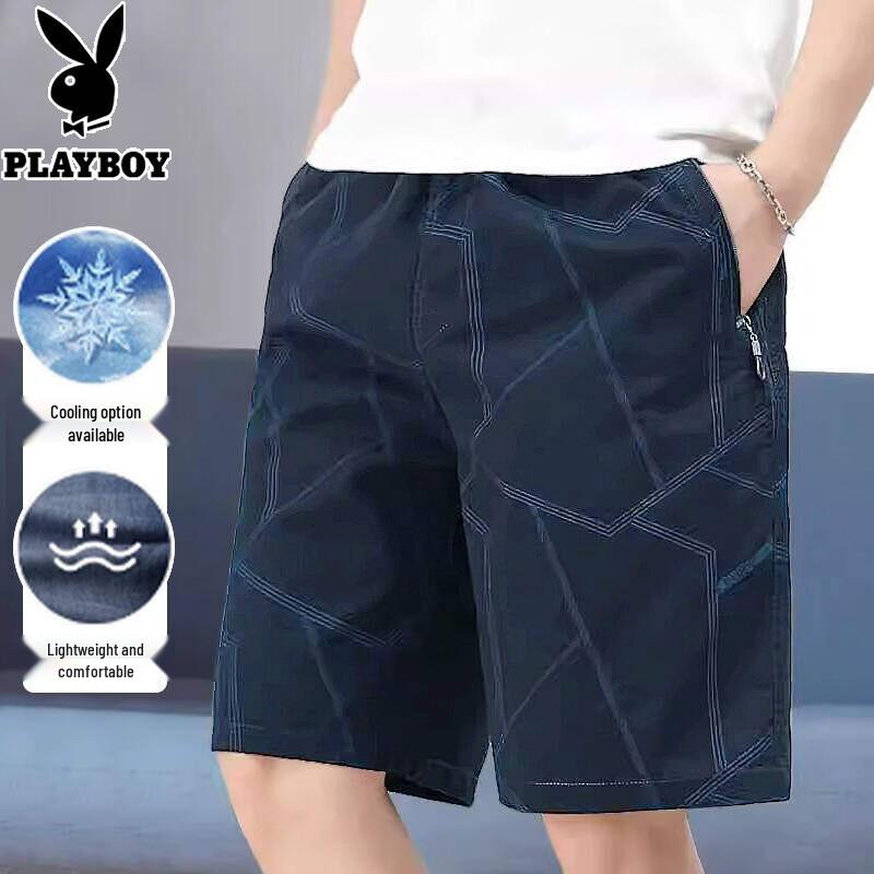Playboy Men s Pure Cotton Loose Fit Zipper Pocket Shorts L