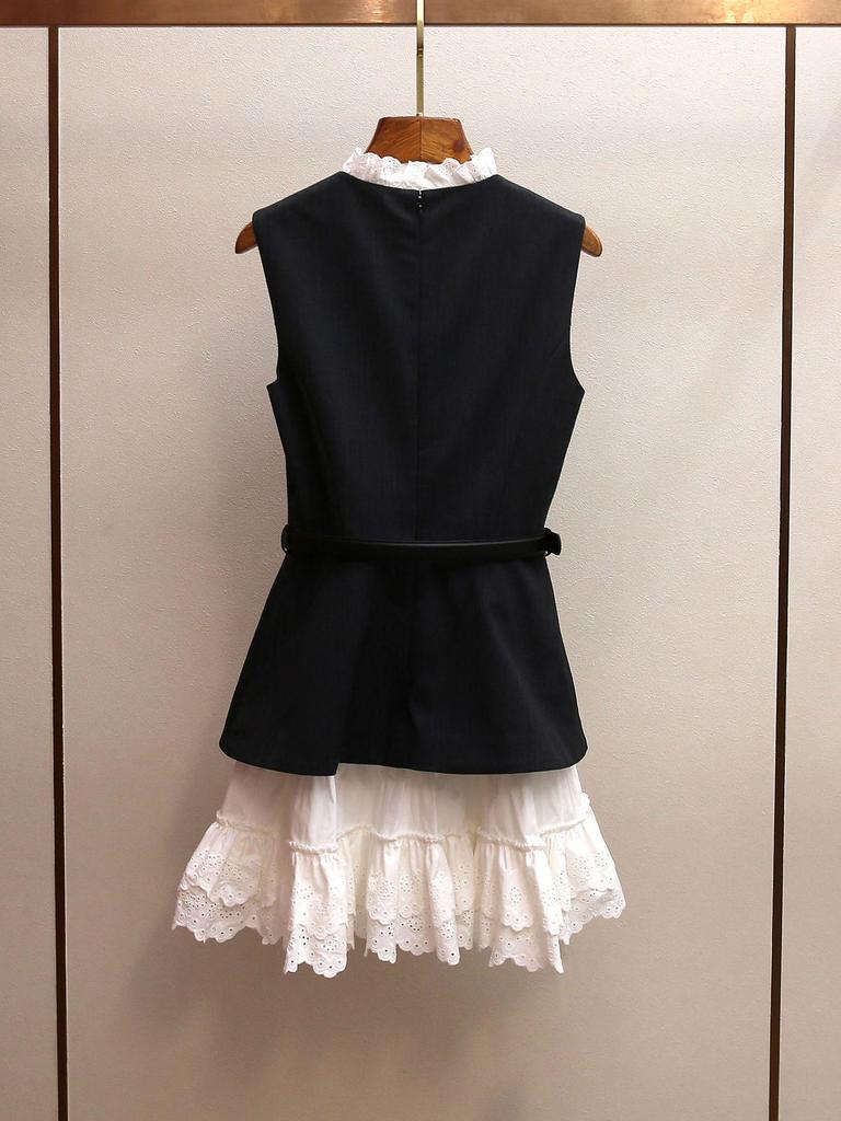 French Elegant Patchwork Lace Trim Sleeveless Vest Dress - New Spring Style for Women
