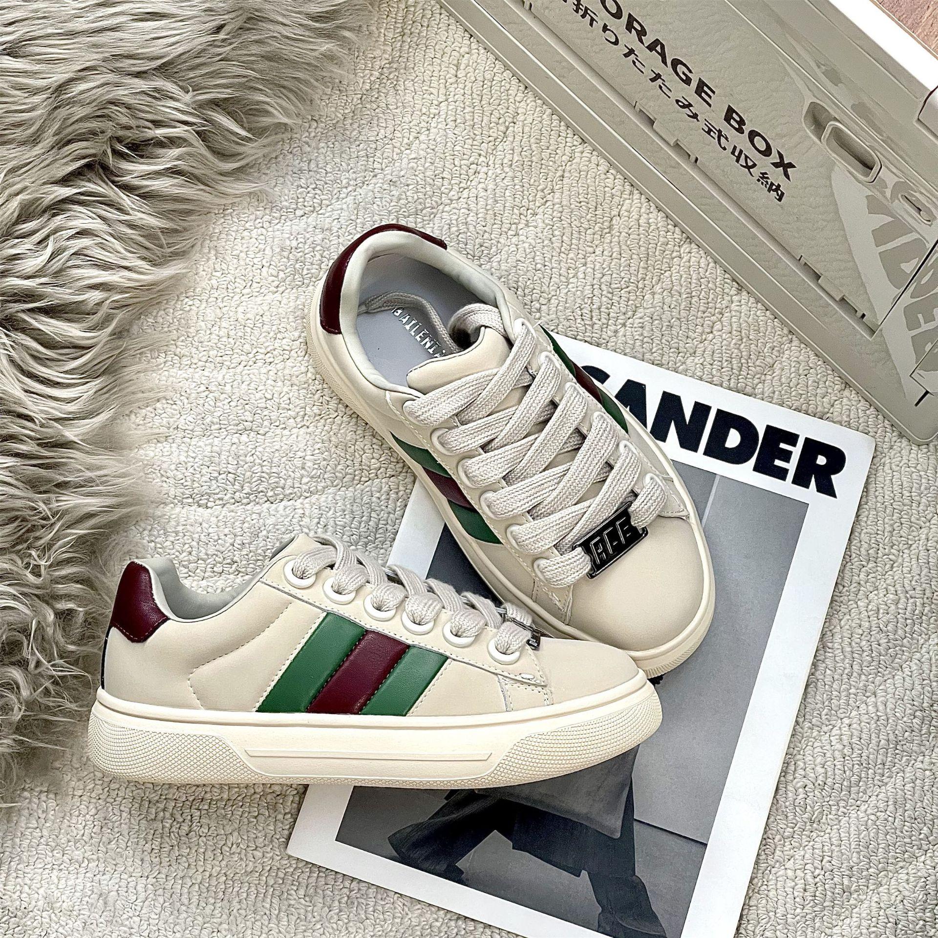 

European Station Color Matching Leather Casual Board Shoes Women s New Lightweight Soft Sole Sports Versatile Bread Little White Shoes 39 абрикосовый