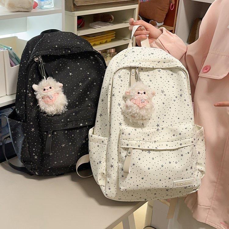 Schoolbag Japanese Cute Polka Dot Backpack Bag Women's Fashion Texture Large Capacity Simple Student Schoolbag Solid Color Casual Backpack