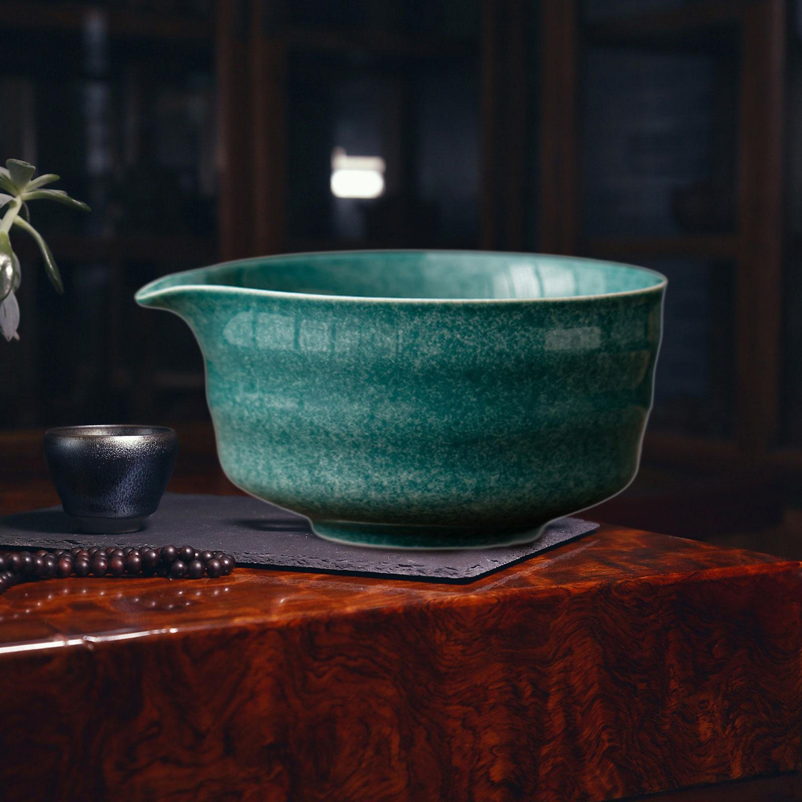 Керамическая чаша для матча, японская чайная чашка, аксессуары для церемоний ручной работы с носиком для наливания темно-зеленого