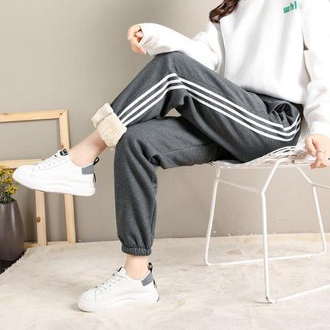 Women's High Waist Harem Pants Loose Fit Sweet Girl Style Fleece Lined Drawstring Warm Casual Nine-point Daily Jogger Trousers